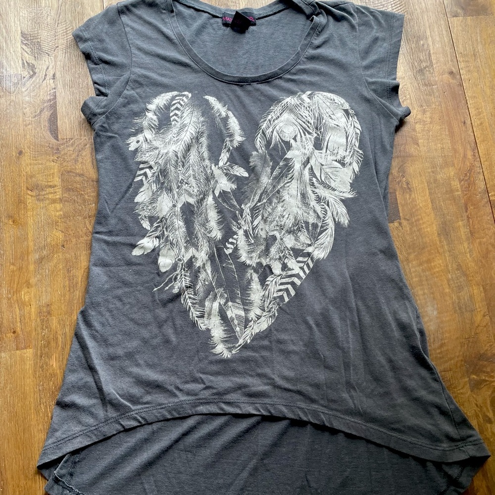 Material Girl High-low Gray Feather Heart Top